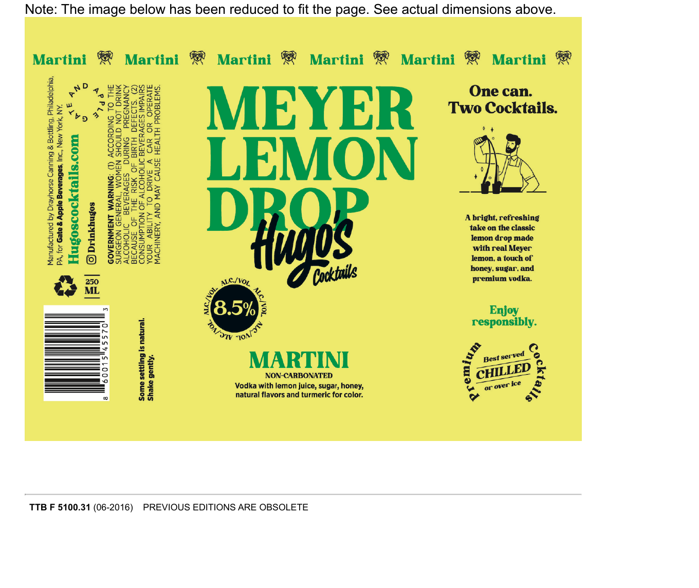 Front label artwork for HUGO'S COCKTAILS